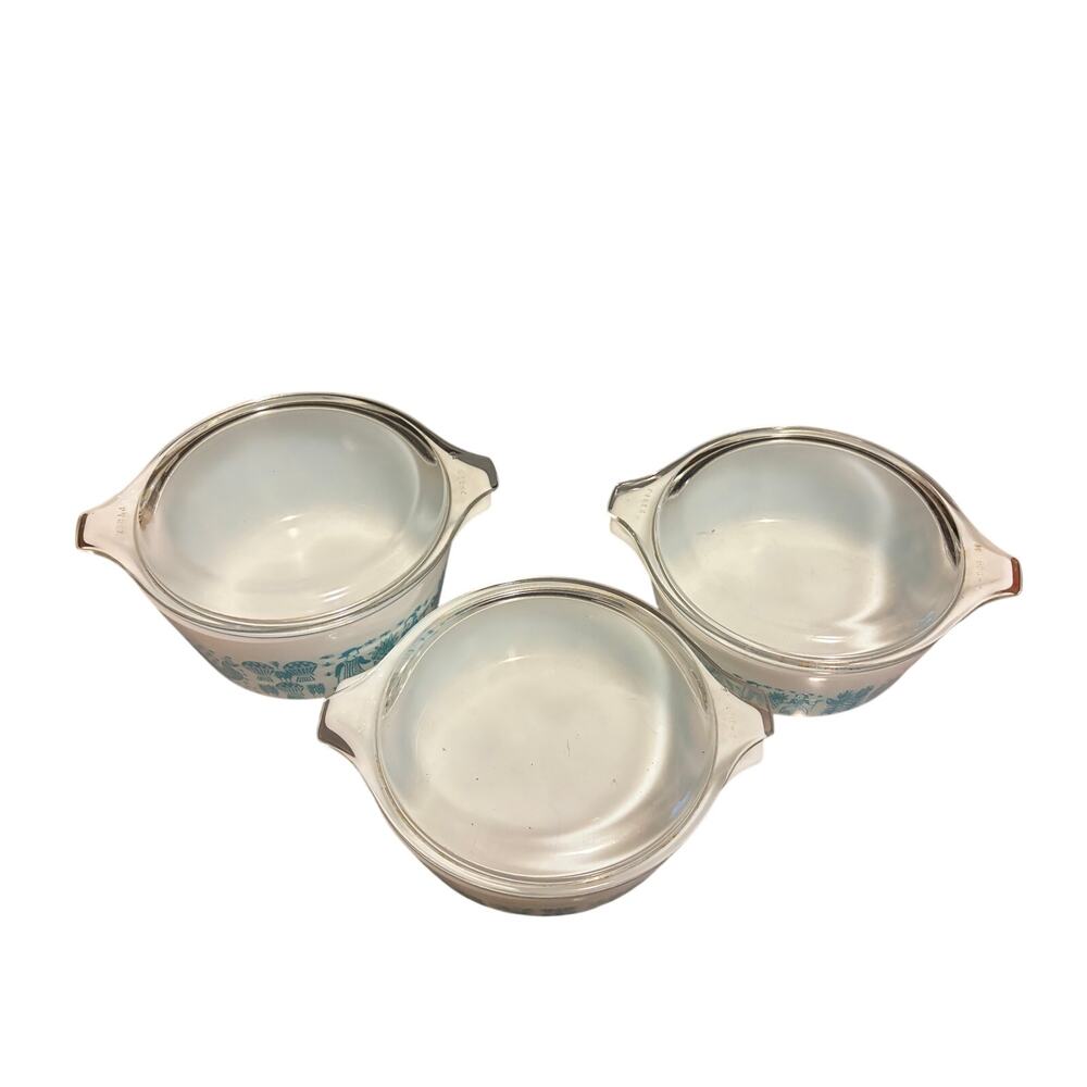 Vintage Pyrex Butterprint 471 472 473 Casserole Set 3 Lids Turquoise - Picture 10 of 10